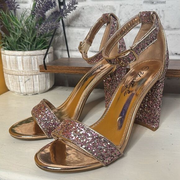 Herstyle Sequins Open Toe Pumps 4” Dress Formal Dance Party Size 7 - Picture 13 of 15